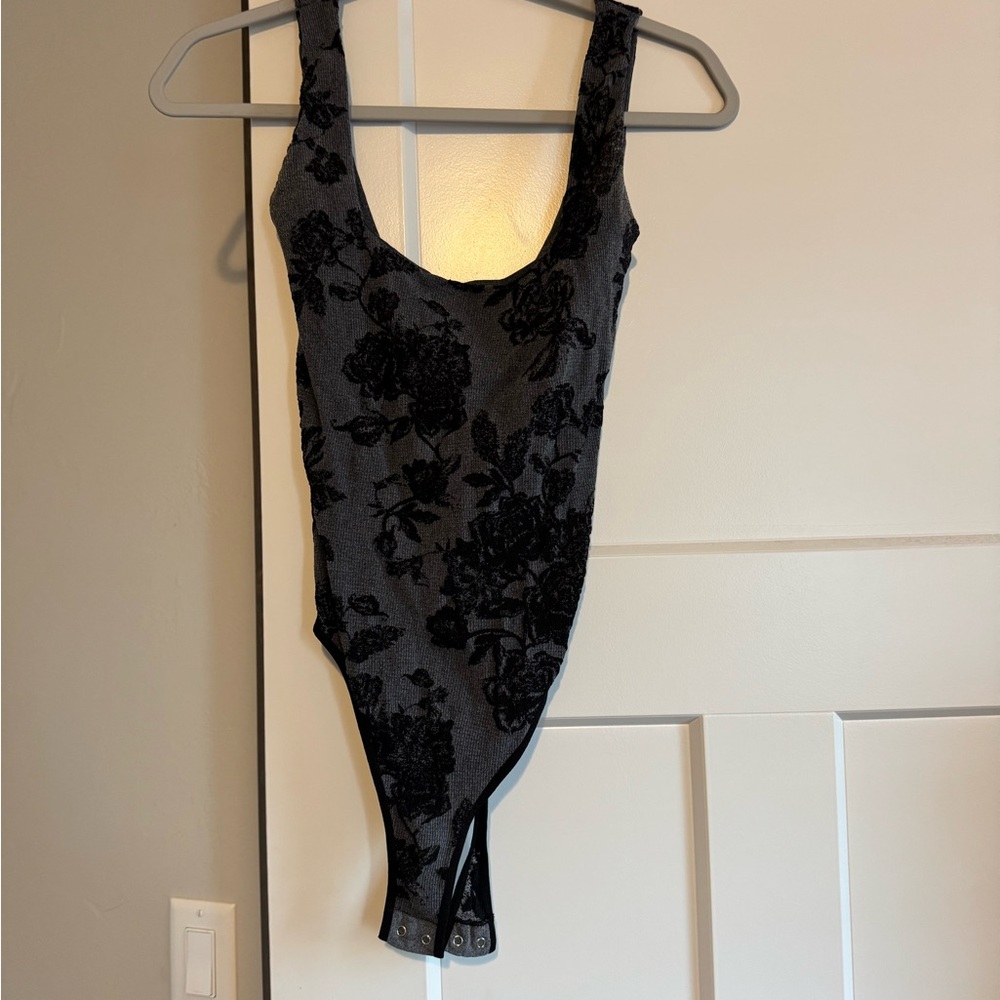 Free People Black Floral Bodysuit